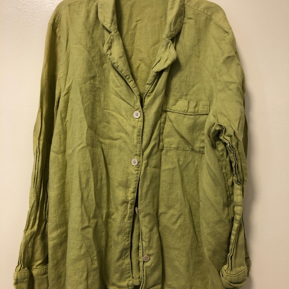 Cut Loose Olive Green Lightweight Linen Button Down Shirt